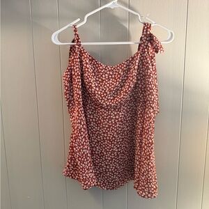 Floral Red Women's Top- tie straps